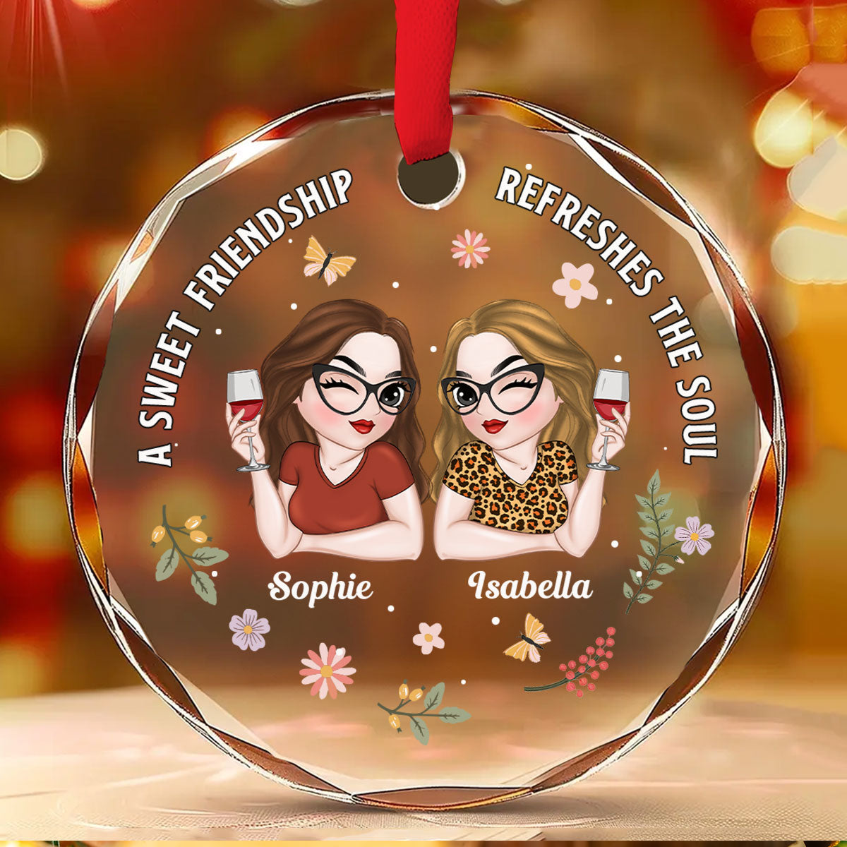Sweety Friendship - Personalized Custom Glass Ornament