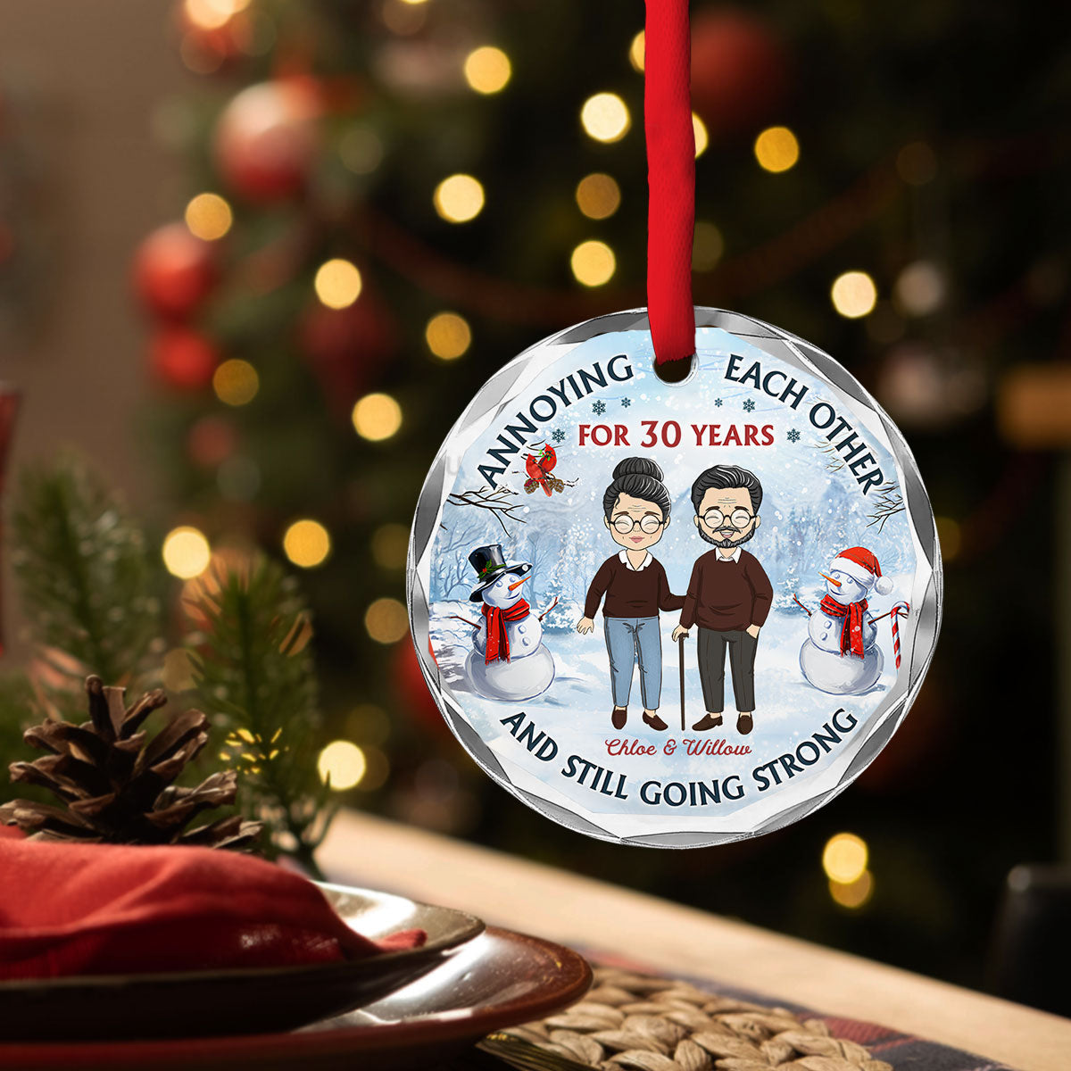 Old Couple Annoying Each Other - Personalized Custom Glass Ornament