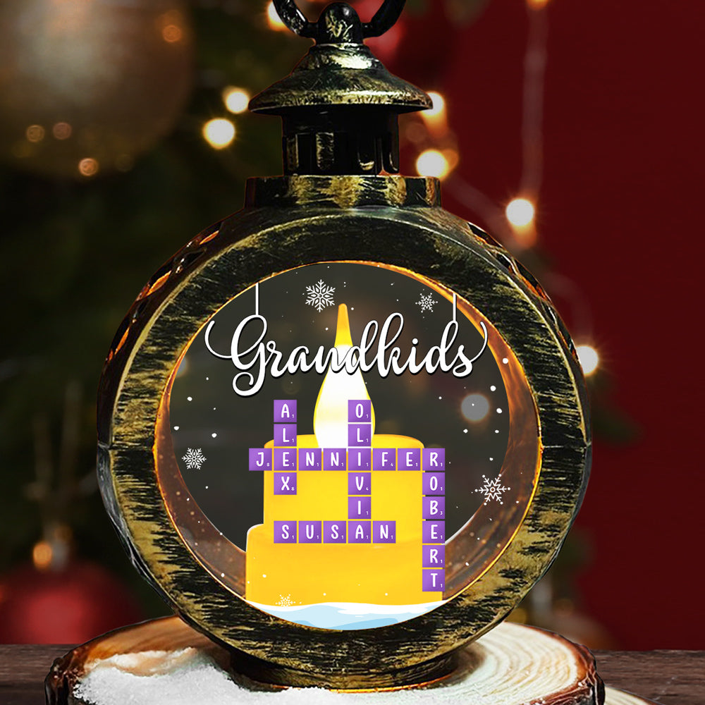 Grandkids Crossword Christmas - Personalized Custom Christmas Lantern