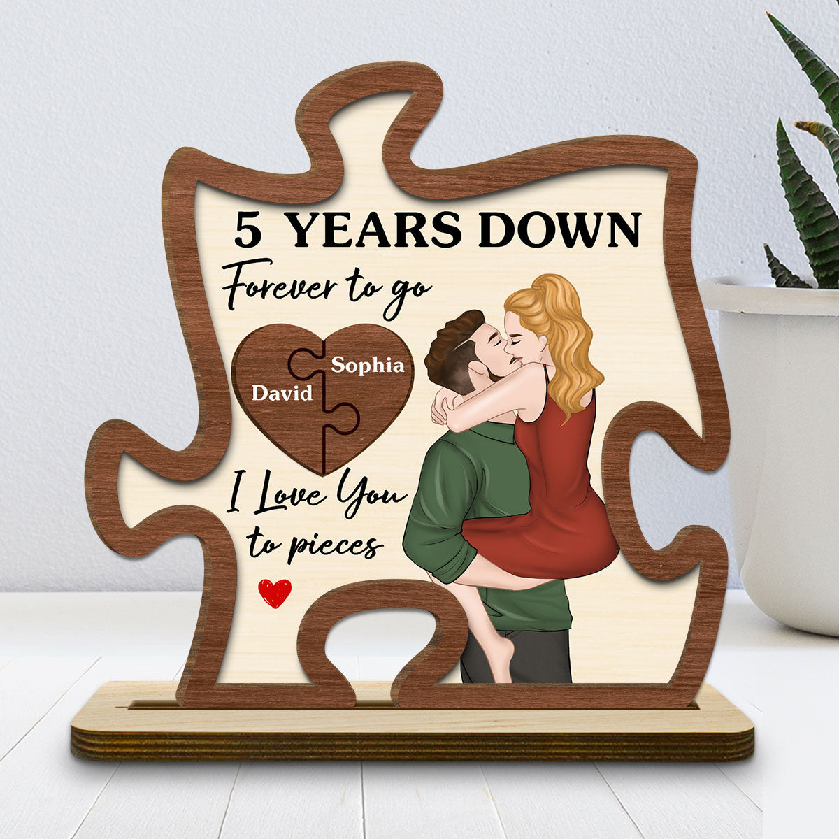 Love You To Pieces - Personalized Custom 2-Layer Wood Plaque With Flat Base