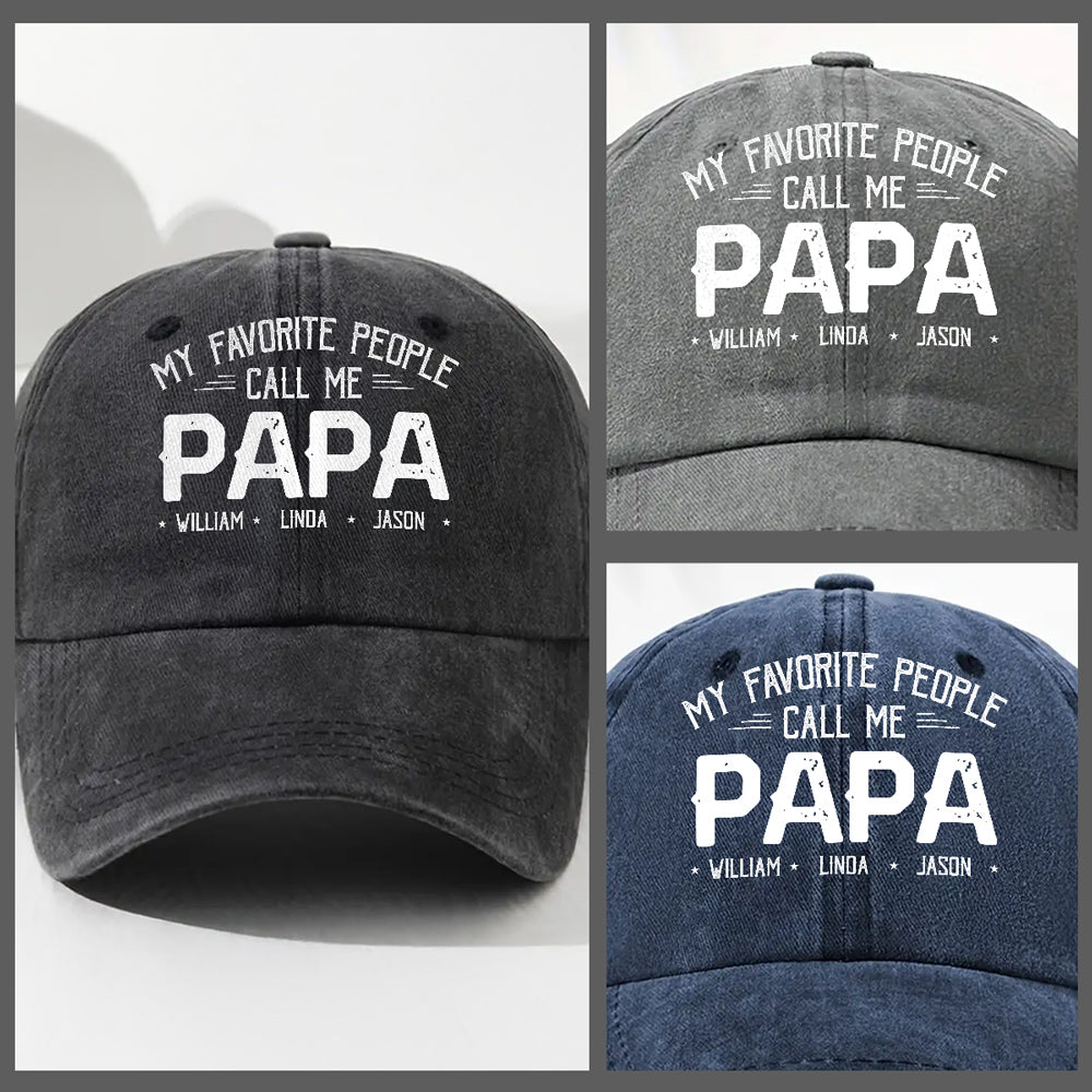 My Favorite People Call Me Daddy - Personalized Custom Vintage Washed Denim Cap