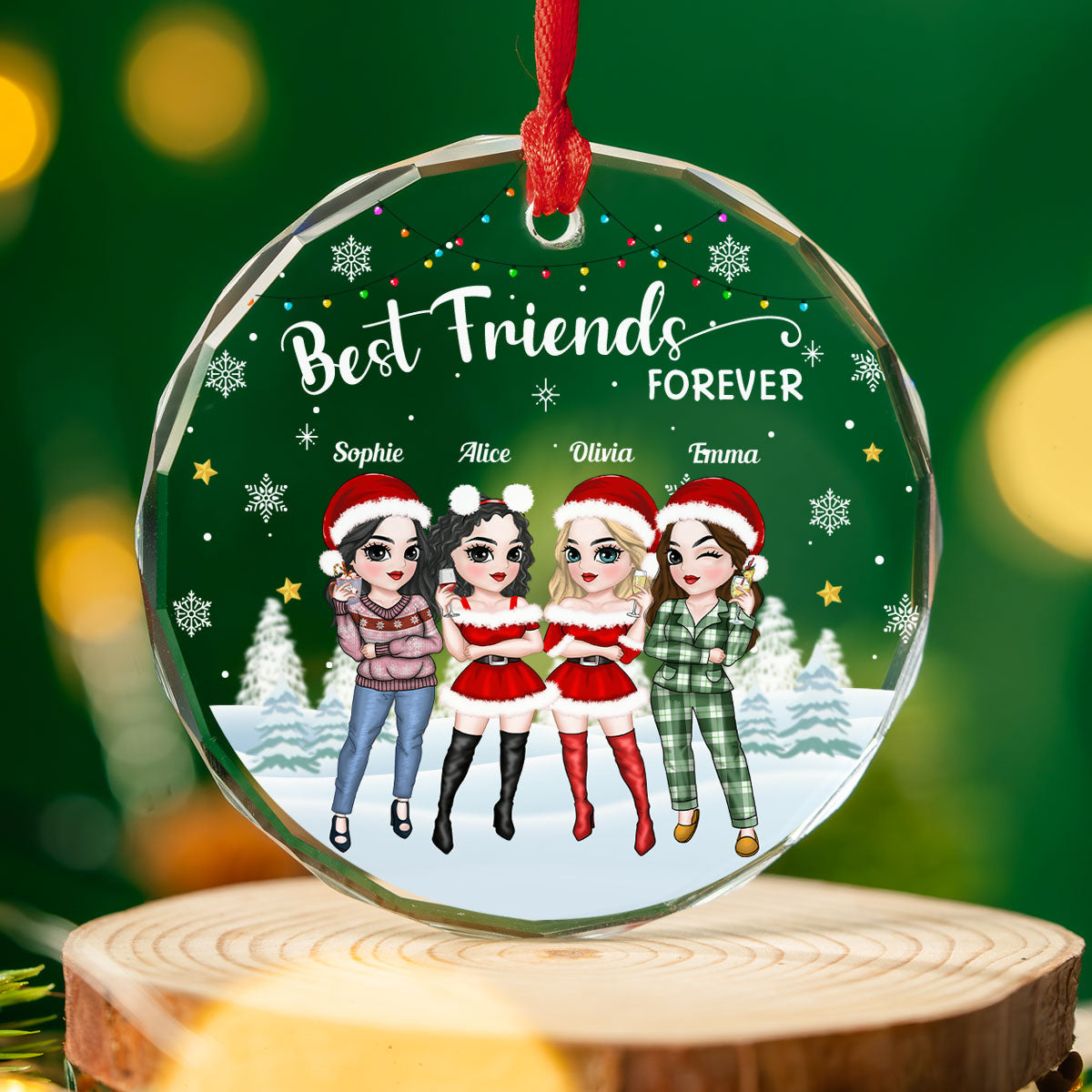 Besties Forever Version 2 - Personalized Custom Glass Ornament