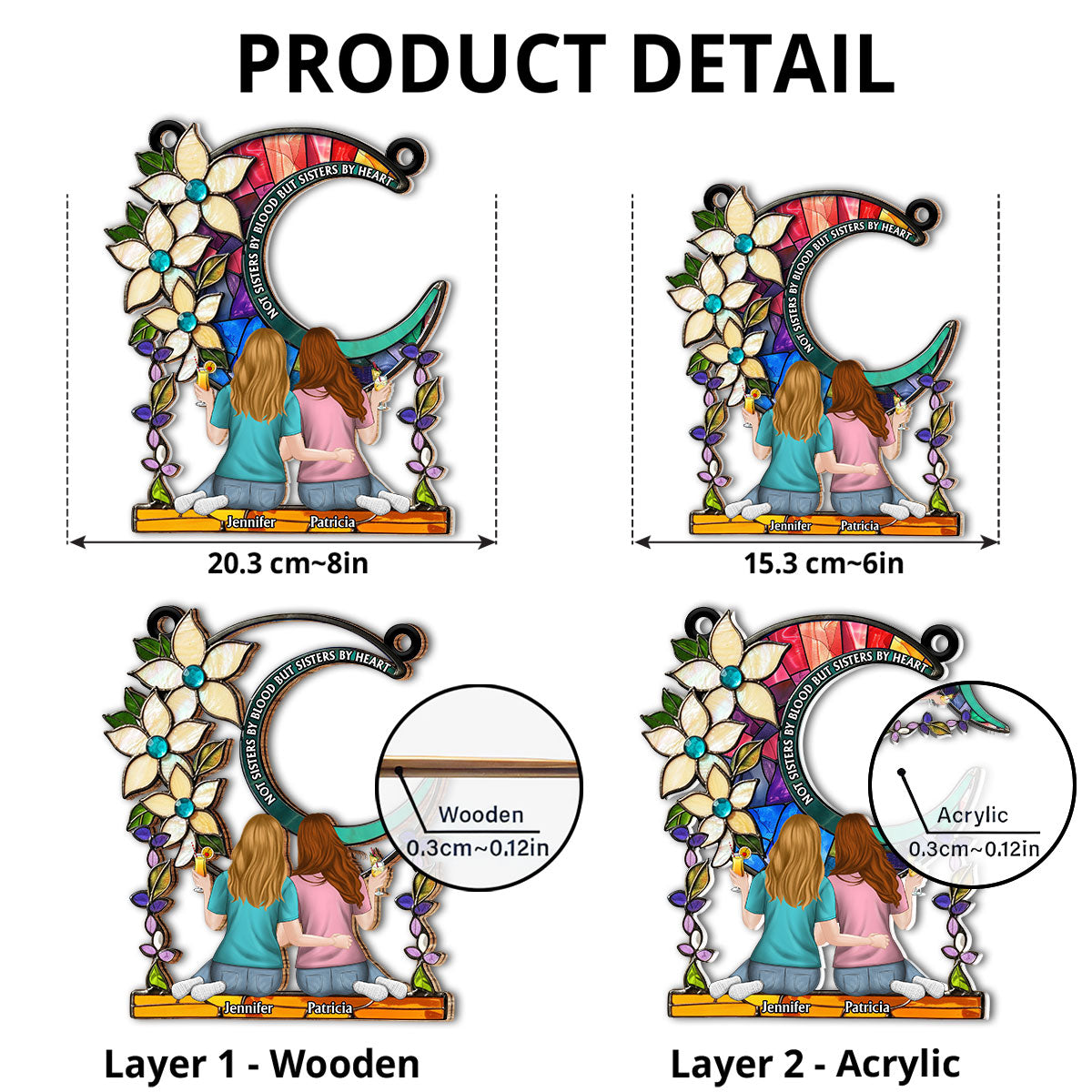 Our Hearts Made Us Sisters - Personalized Custom Suncatcher