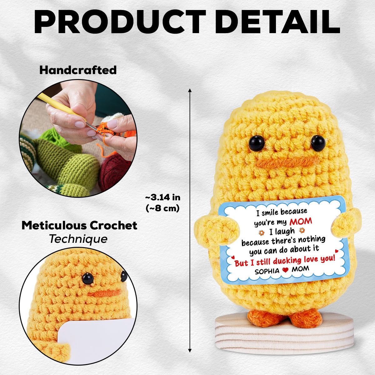 I Smile Because You Are My Mom - Personalized Custom Duck Crocheted Plushie With Message