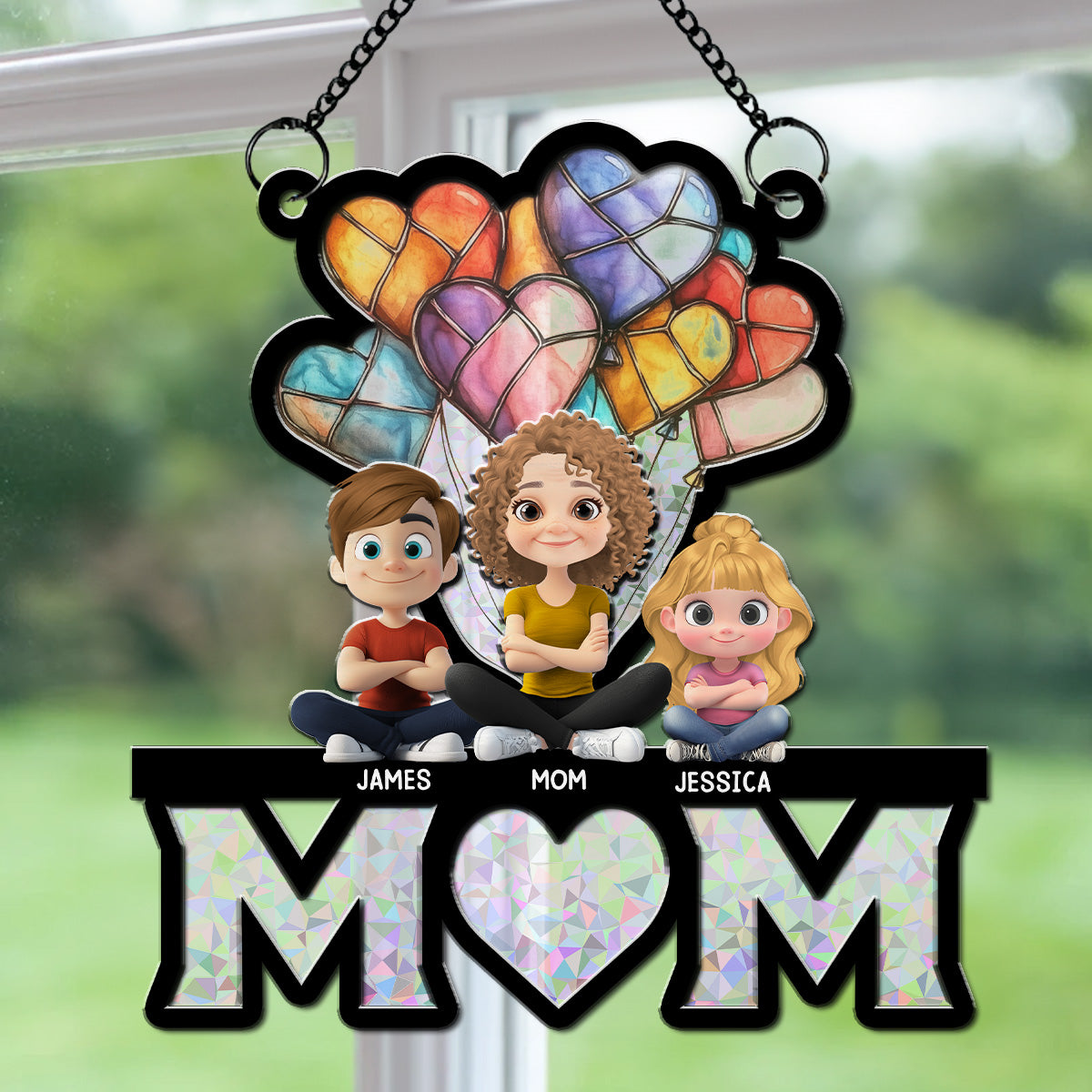 We Love You Mom - Personalized Custom Suncatcher
