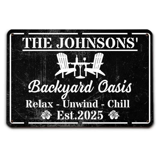 Welcome To Our Backyard Oasis - Personalized Custom Metal Sign