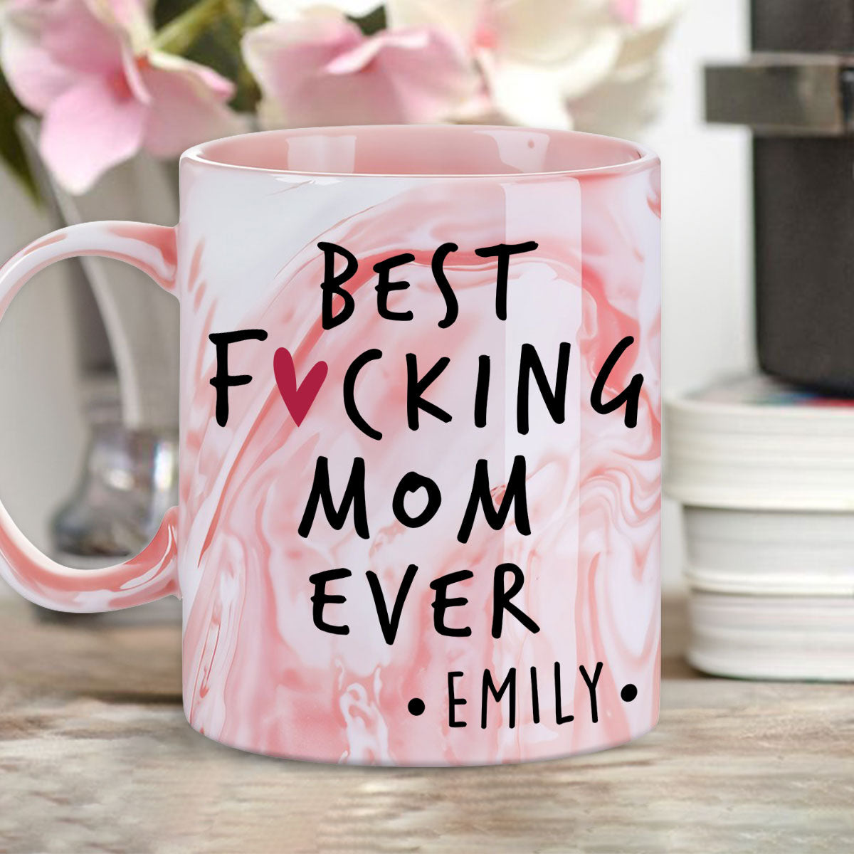 Best Mom Grandma Ever - Personalized Custom Pink Marble Mug