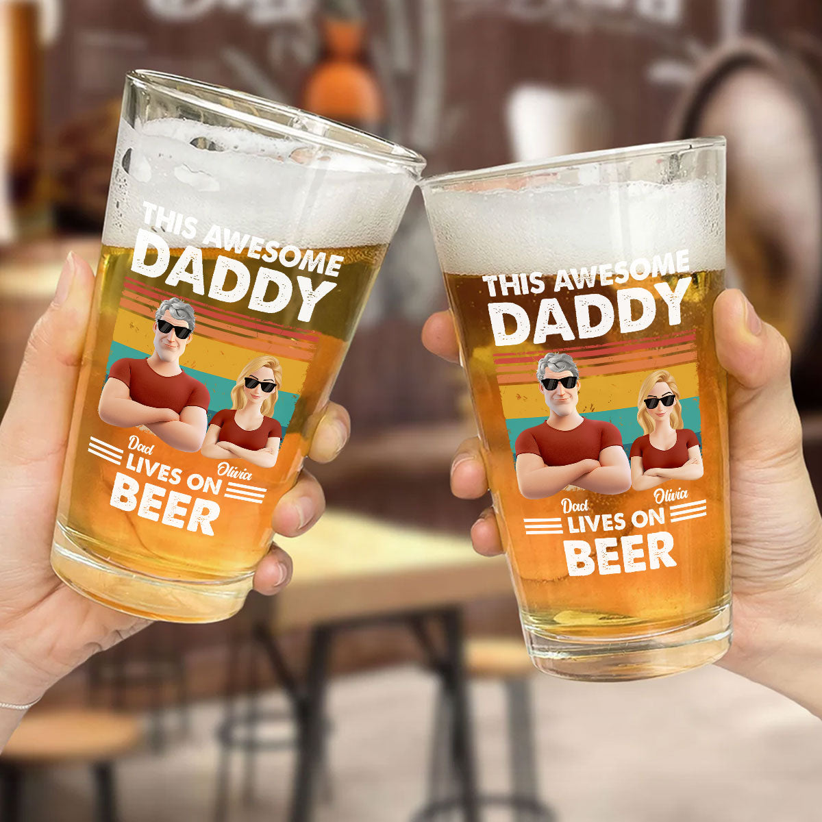 This Awesome Dad Lives On Beer - Personalized Custom Beer Glass