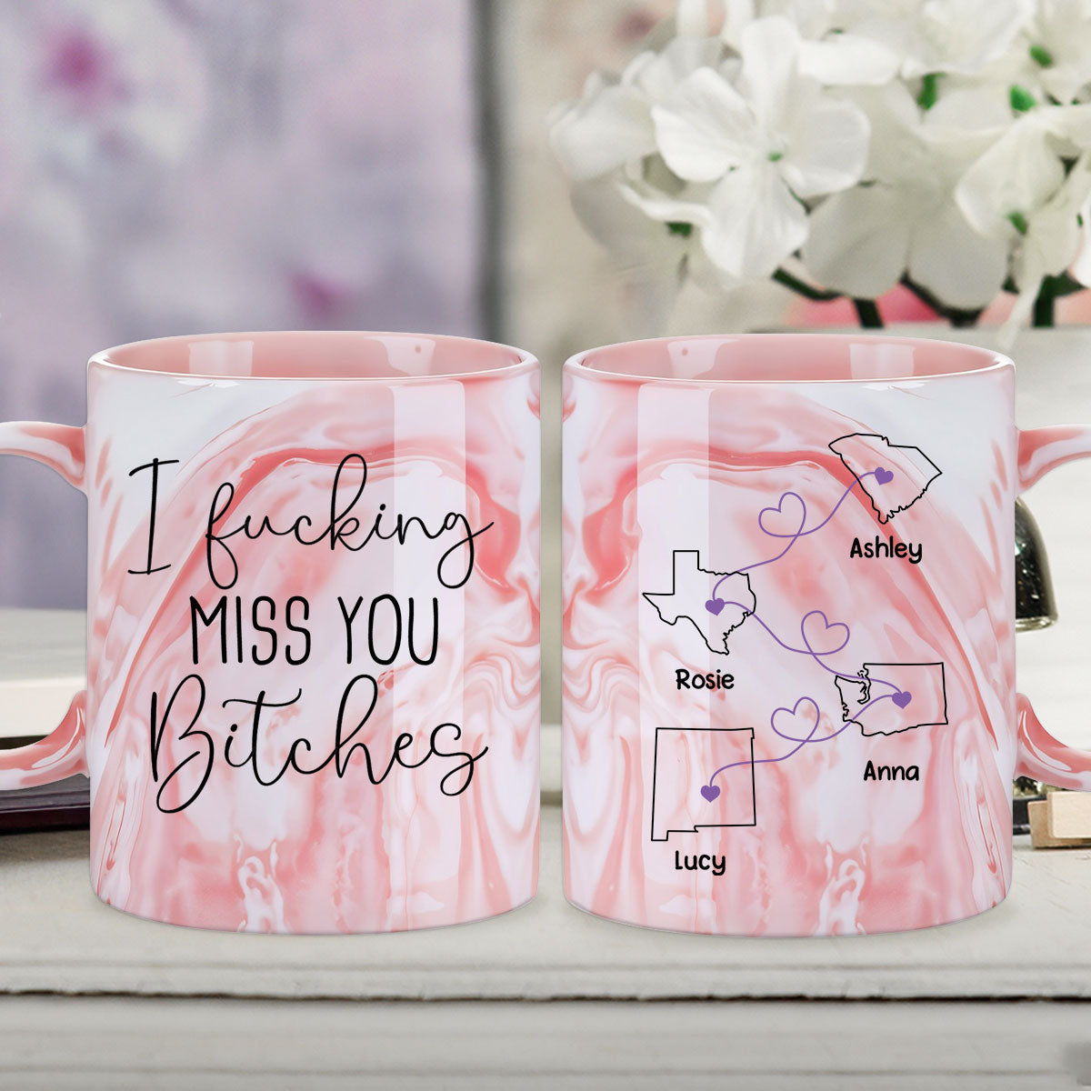 I Miss You Bestie - Personalized Custom Pink Marble Mug