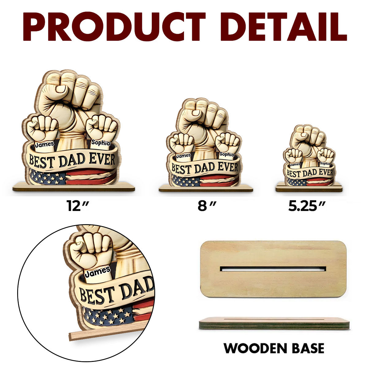 Best Daddy Ever - Personalized Custom 2-Layer Wood Plaque With Flat Base