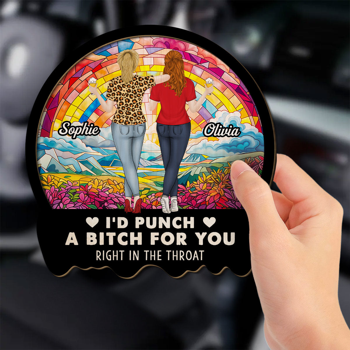Right In The Throat Besties Sisters - Personalized Custom Car Visor Clip