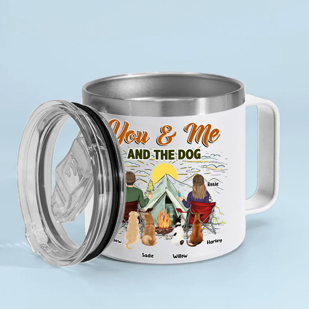 You And Me And Our Lovely Dogs - Personalized Custom 14oz Stainless Steel Tumbler With Handle