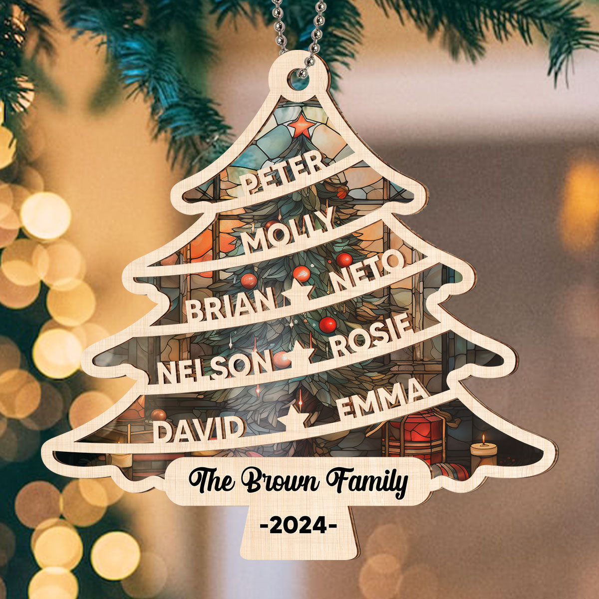 Family Christmas Tree - Personalized Custom Suncatcher Ornament