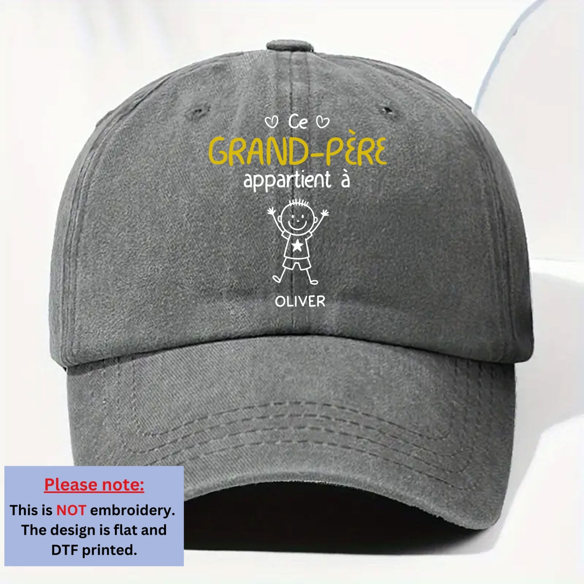 Casquette en Denim Délavé Personnalisée - Ce Papi Nous Appartient