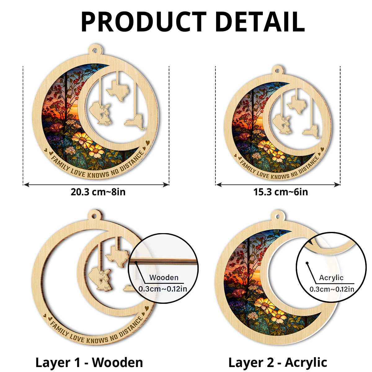 Family Love Knows No Distance - Personalized Custom Suncatcher