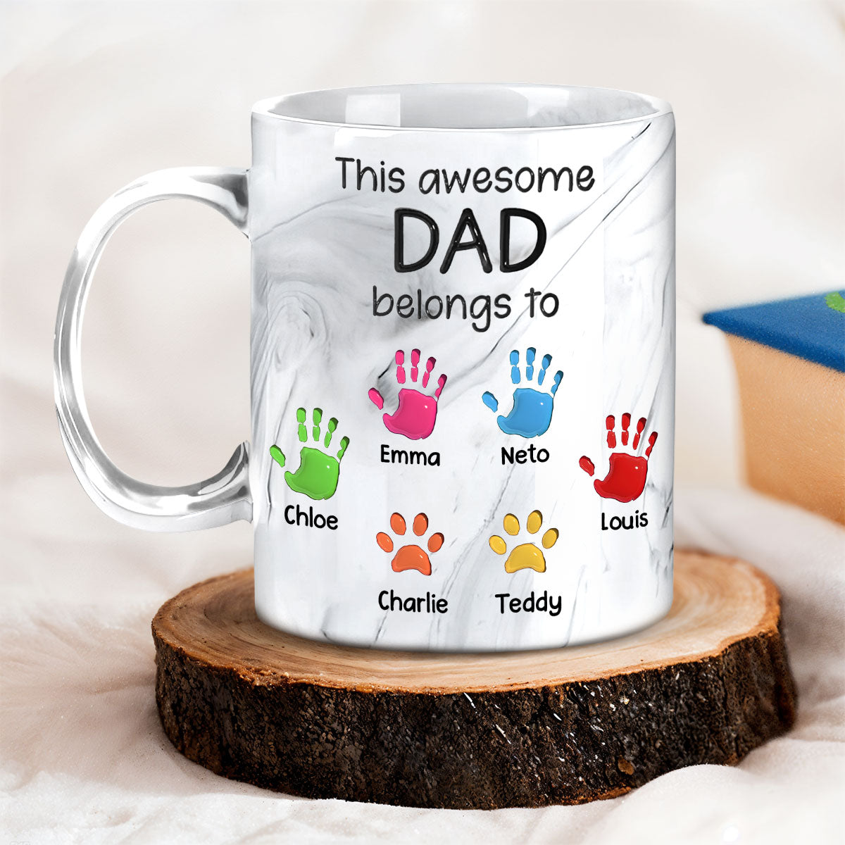 This Awesome Dad Grandpa Belongs To - Personalized Custom Grey Marble Mug
