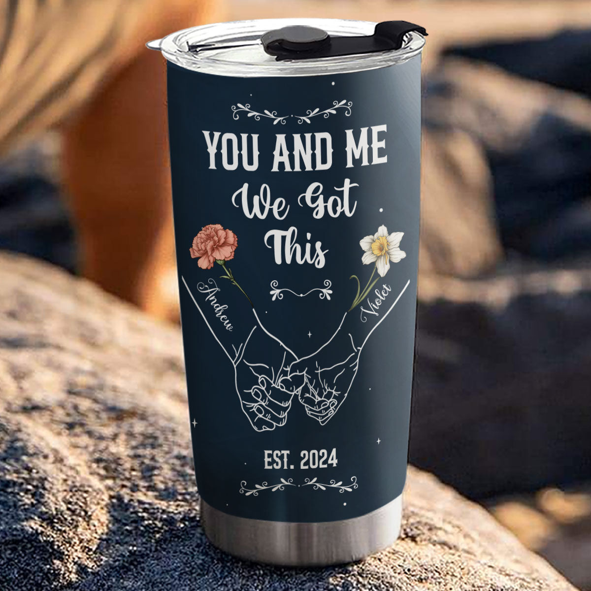 Birth Flower Hands In Hands - Personalized Custom Tumbler