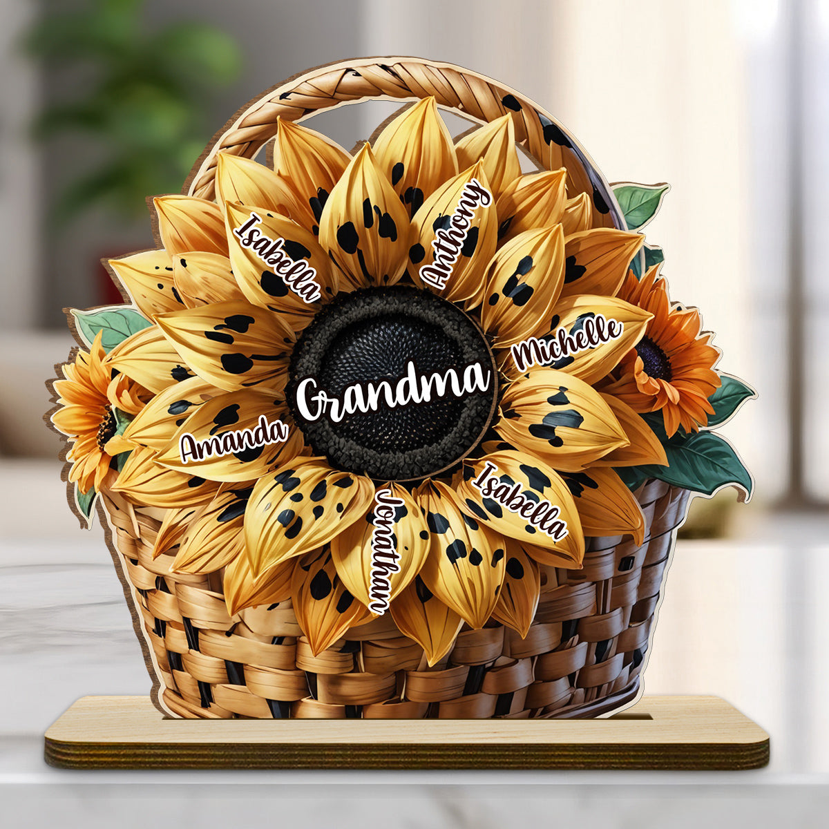 Family Sunflower - Personalized Custom 2-Layer Wood Plaque With Flat Base