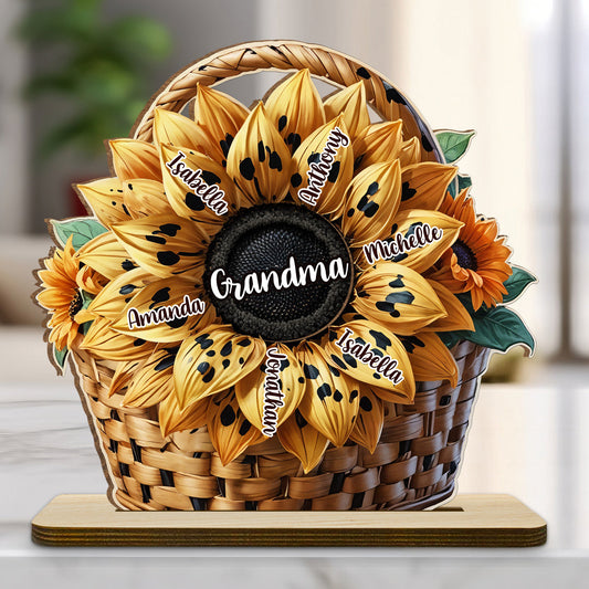 Family Sunflower - Personalized Custom 2-Layer Wood Plaque With Flat Base