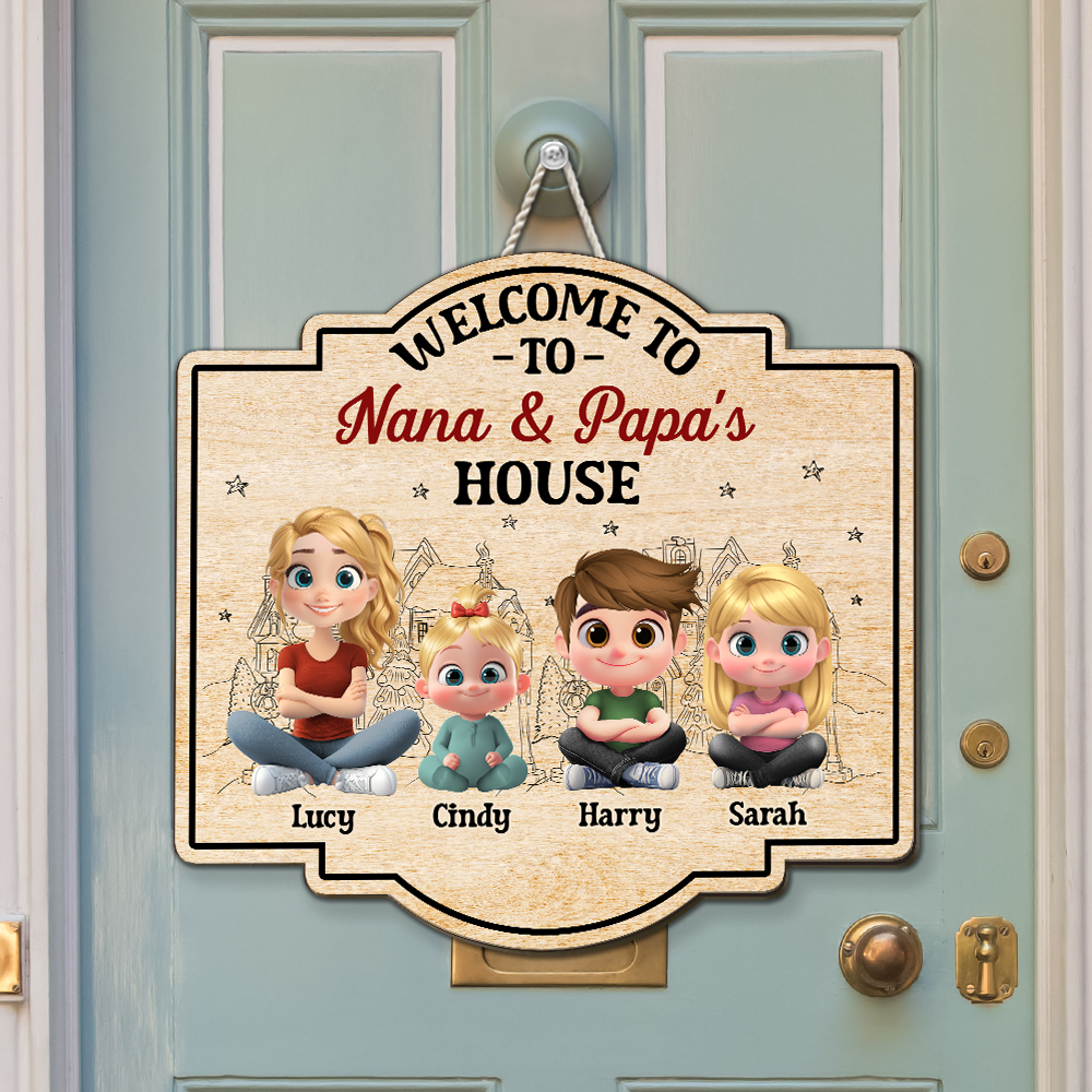 Welcome To Nana & Papa House Grandkids - Personalized Custom Wood Sign