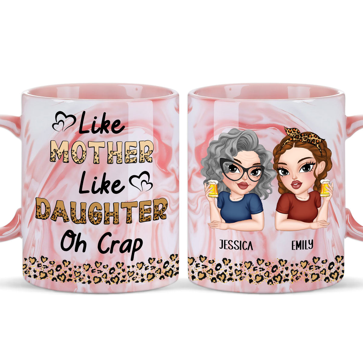 Like Mother Like Daughter - Personalized Custom Pink Marble Mug