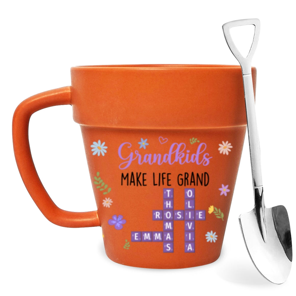 Grandkids Make Life Grand Crossword Puzzle - Personalized Custom Plant Pot Mug