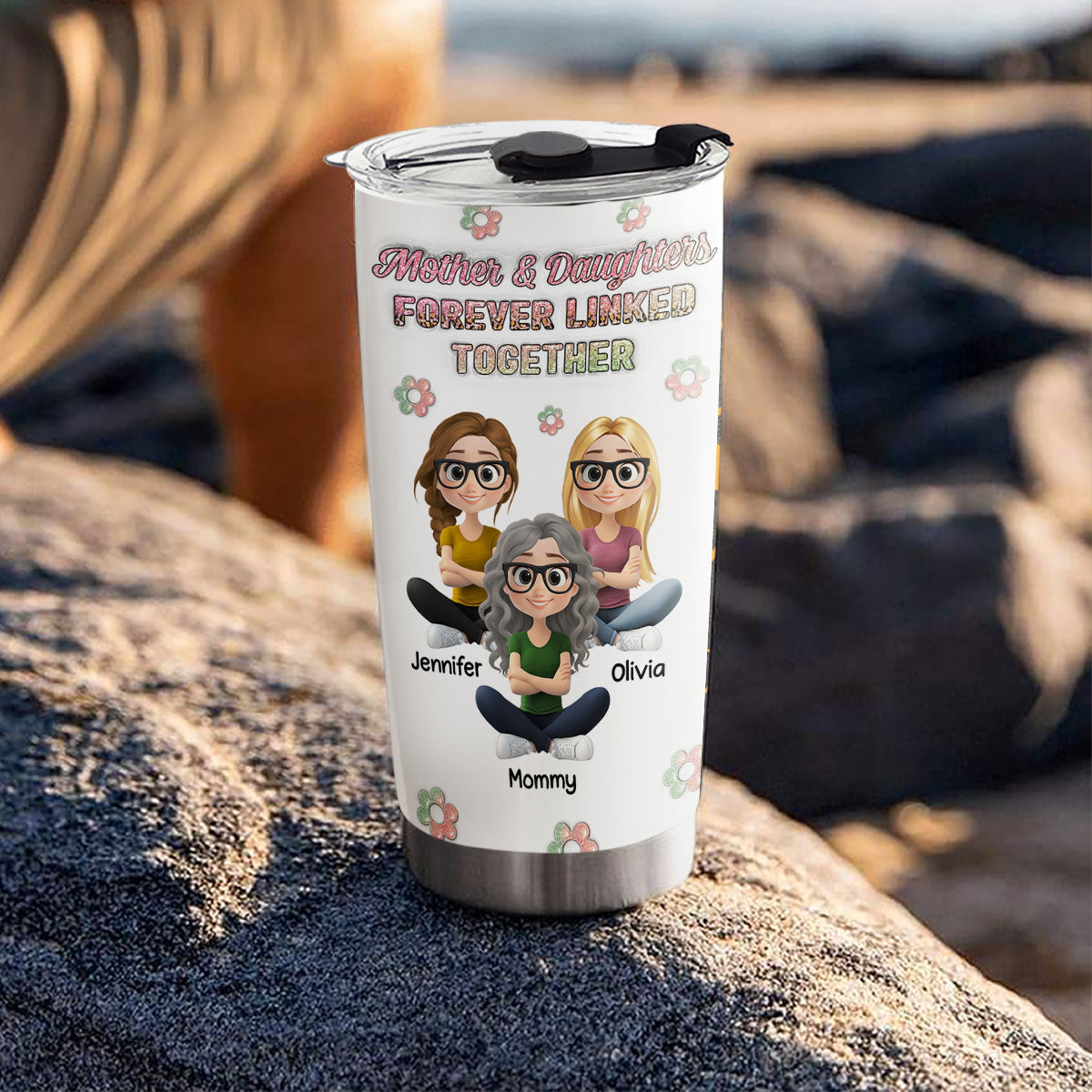 Mother And Daughter Linked Forever Cartoonize - Personalized Custom 3D Inflated Effect Tumbler