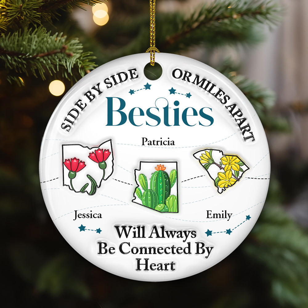 Connected By Heart - Personalized Custom 3D Inflated Effect Ceramic Ornament