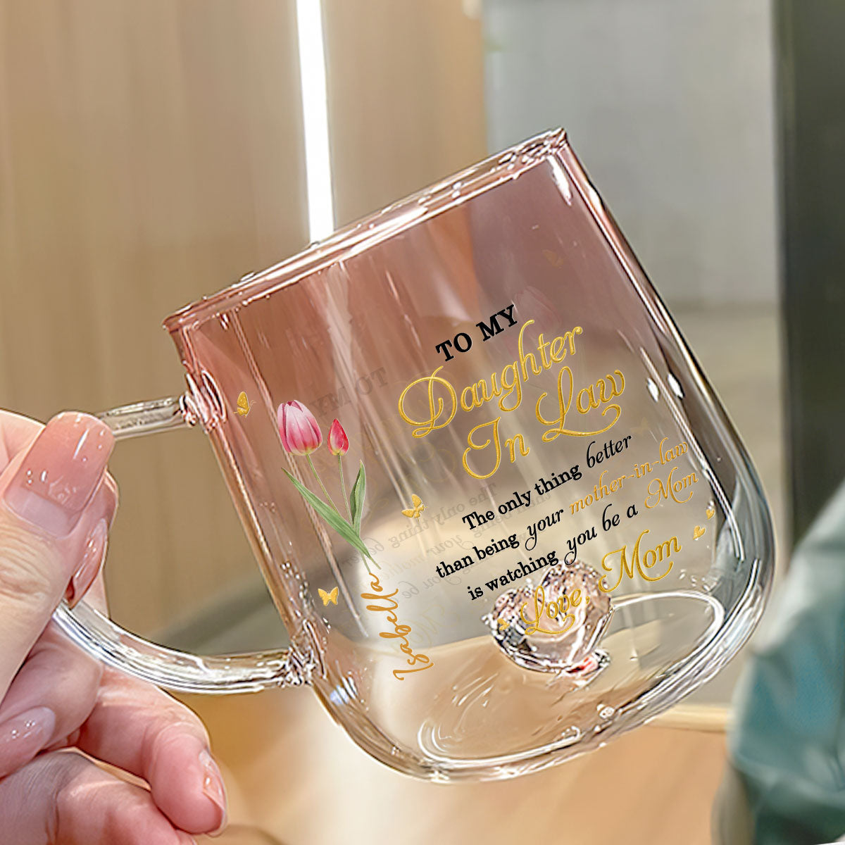 Watching You Be A Mom - Personalized Custom Pink Gradient Glass Mug