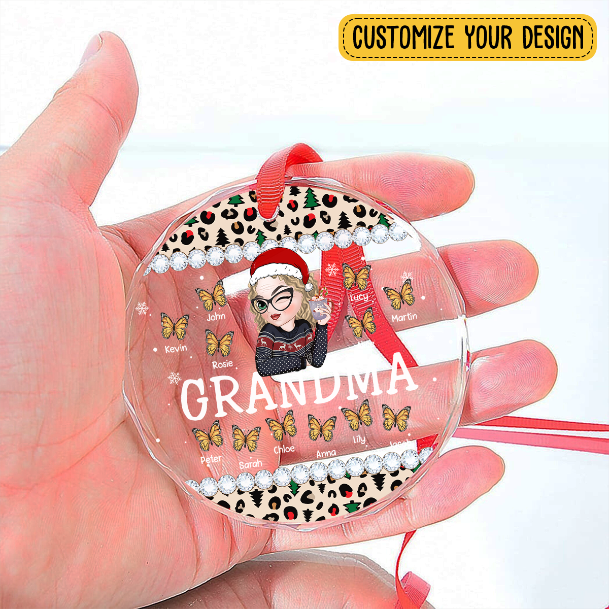 Grandma And Kids - Personalized Custom Glass Ornament