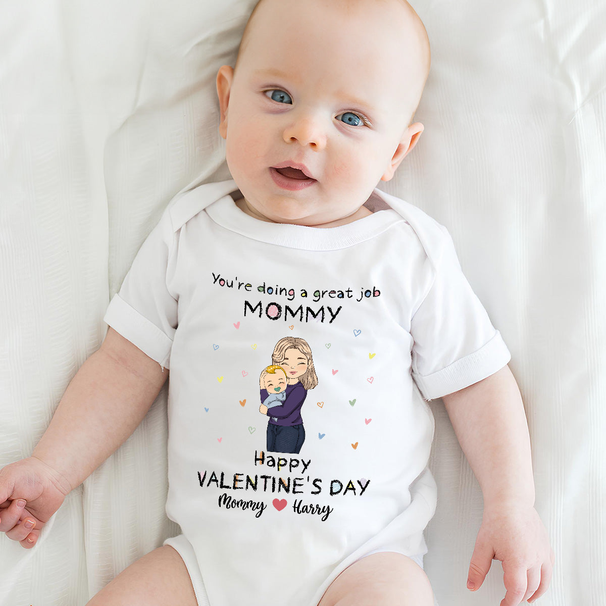 Mommy Doing A Great Job Happy Valentine - Personalized Custom Baby Onesie