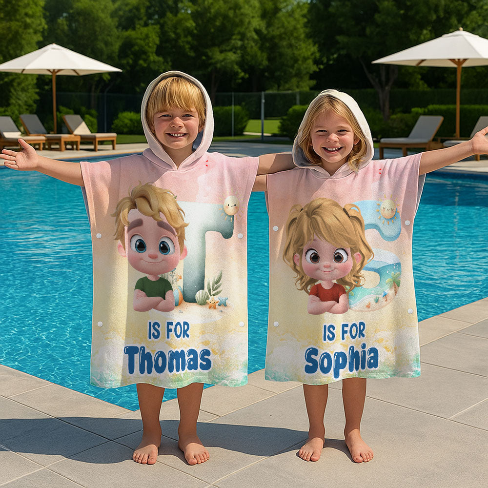Alphabet Cartoon - Personalized Custom Hooded Beach Towel