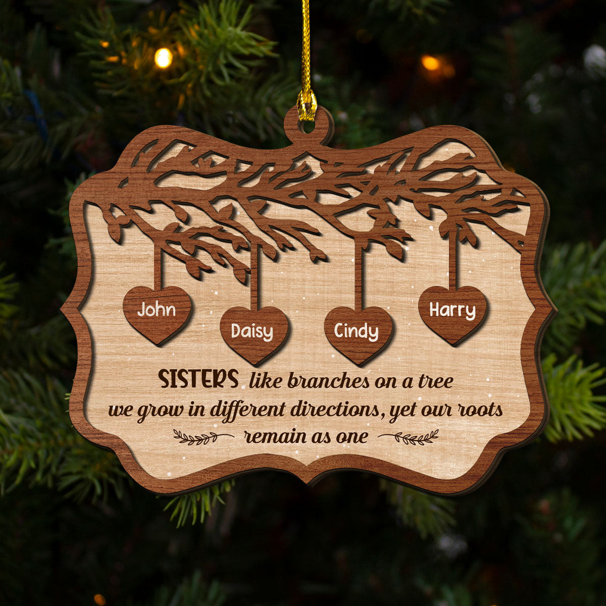 Sisters Like Branches On A Tree - Personalized Custom 2-Layered Wood Ornament