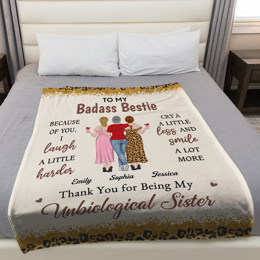 Because Of You I Laugh A Little Harder - Personalized Custom Fleece Blanket
