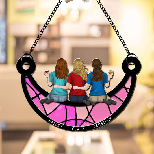 Besties Sitting On The Moon - Personalized Custom Suncatcher