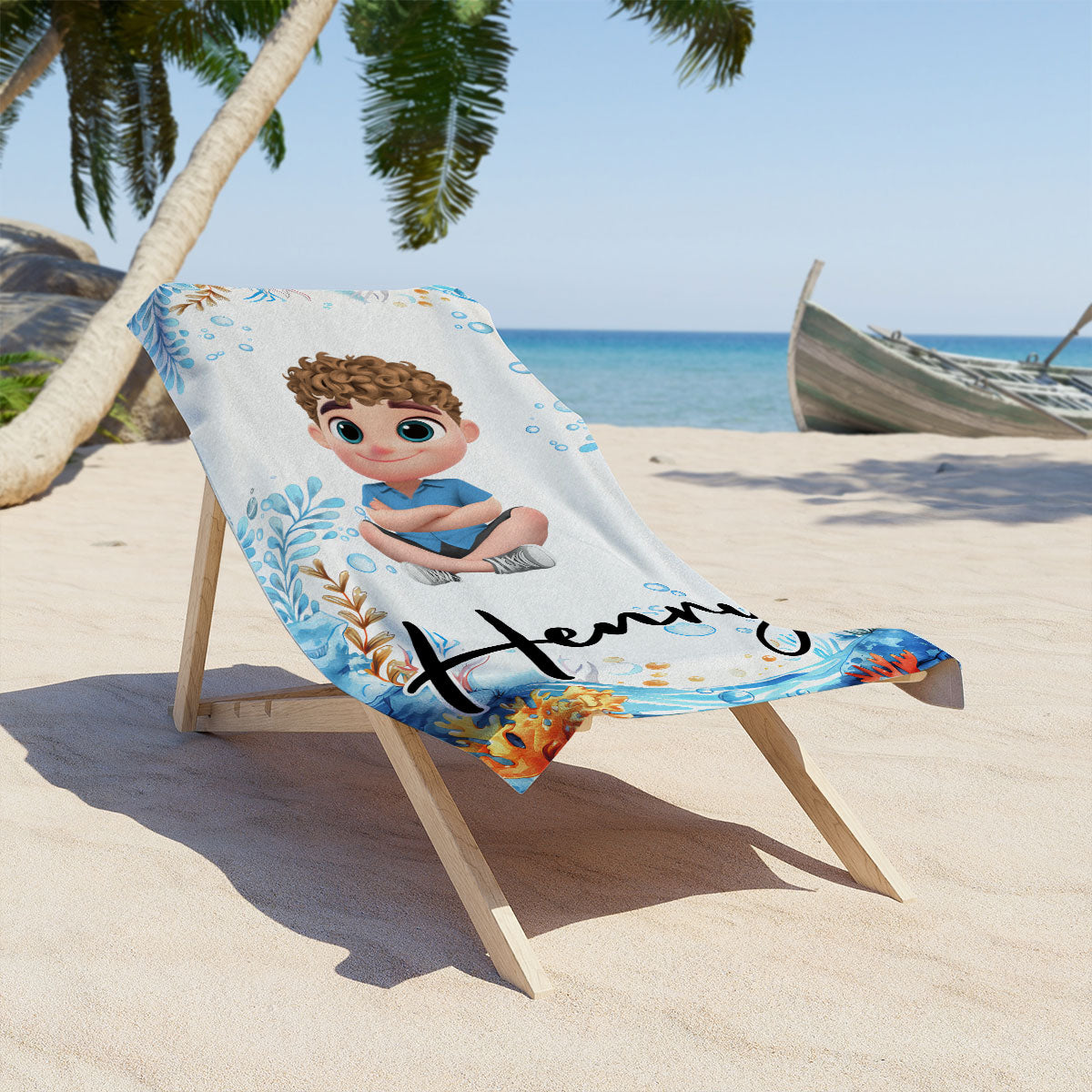 Cartoon Scuba Diver - Personalized Custom Beach Towel