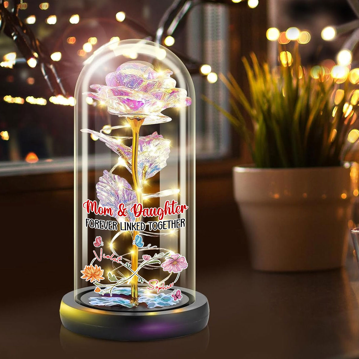 Mom And Daughter Forever Linked Together - Personalized Custom Sparkly Rose