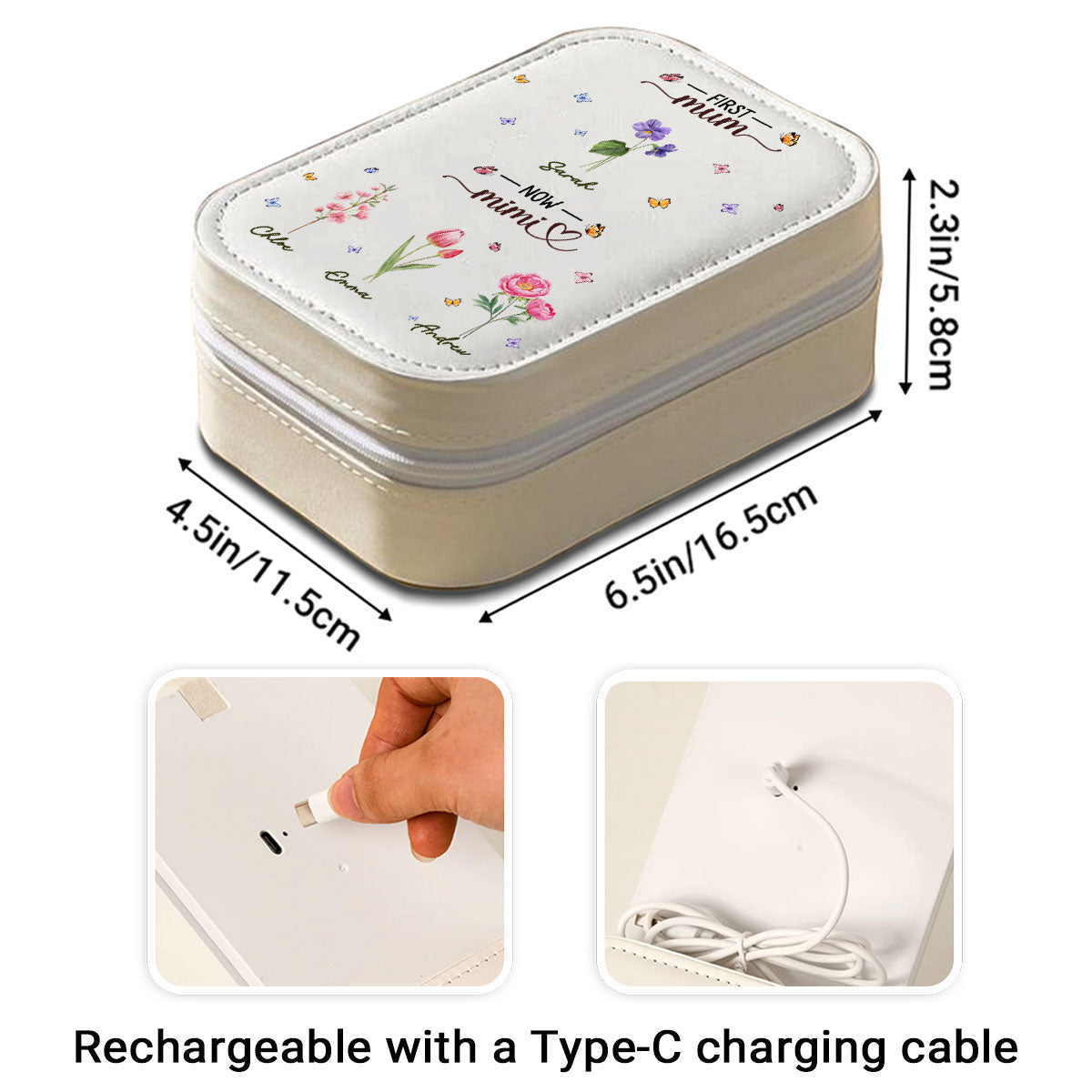 First Mom Now Grandma - Personalized Custom Jewelry Box With LED Mirror