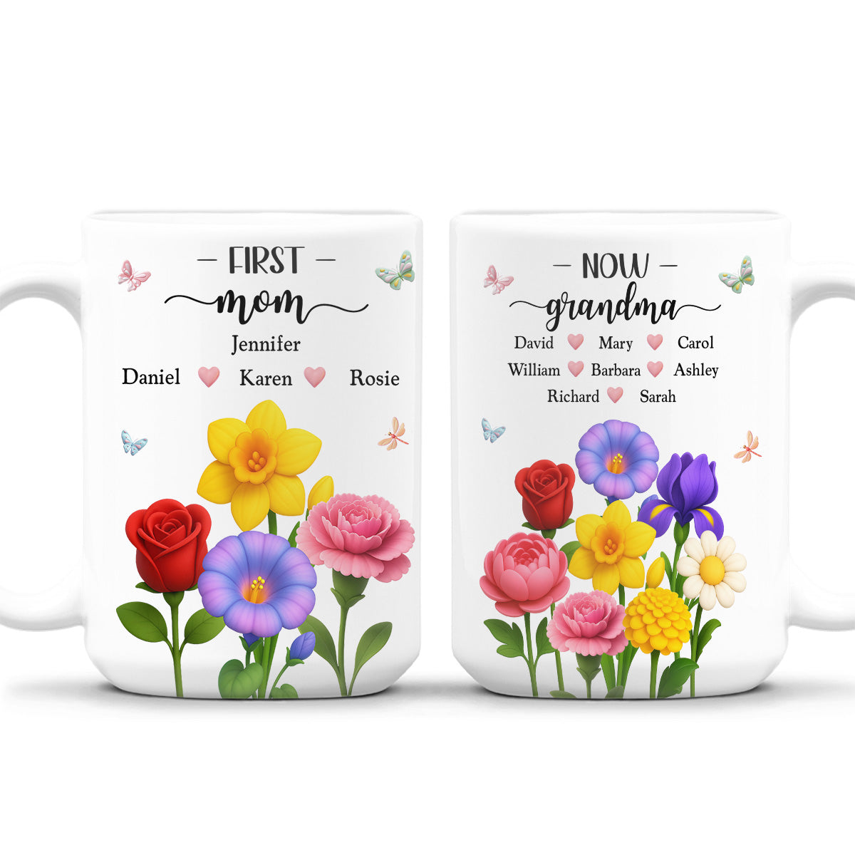 First Mom Now Grandma Floral - Personalized Custom Coffee Mug