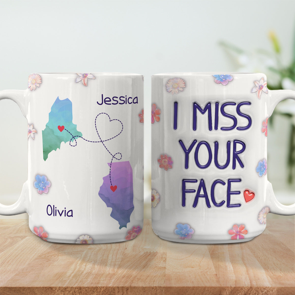Long Distance State Besties - Personalized Custom 3D Inflated Effect Mug