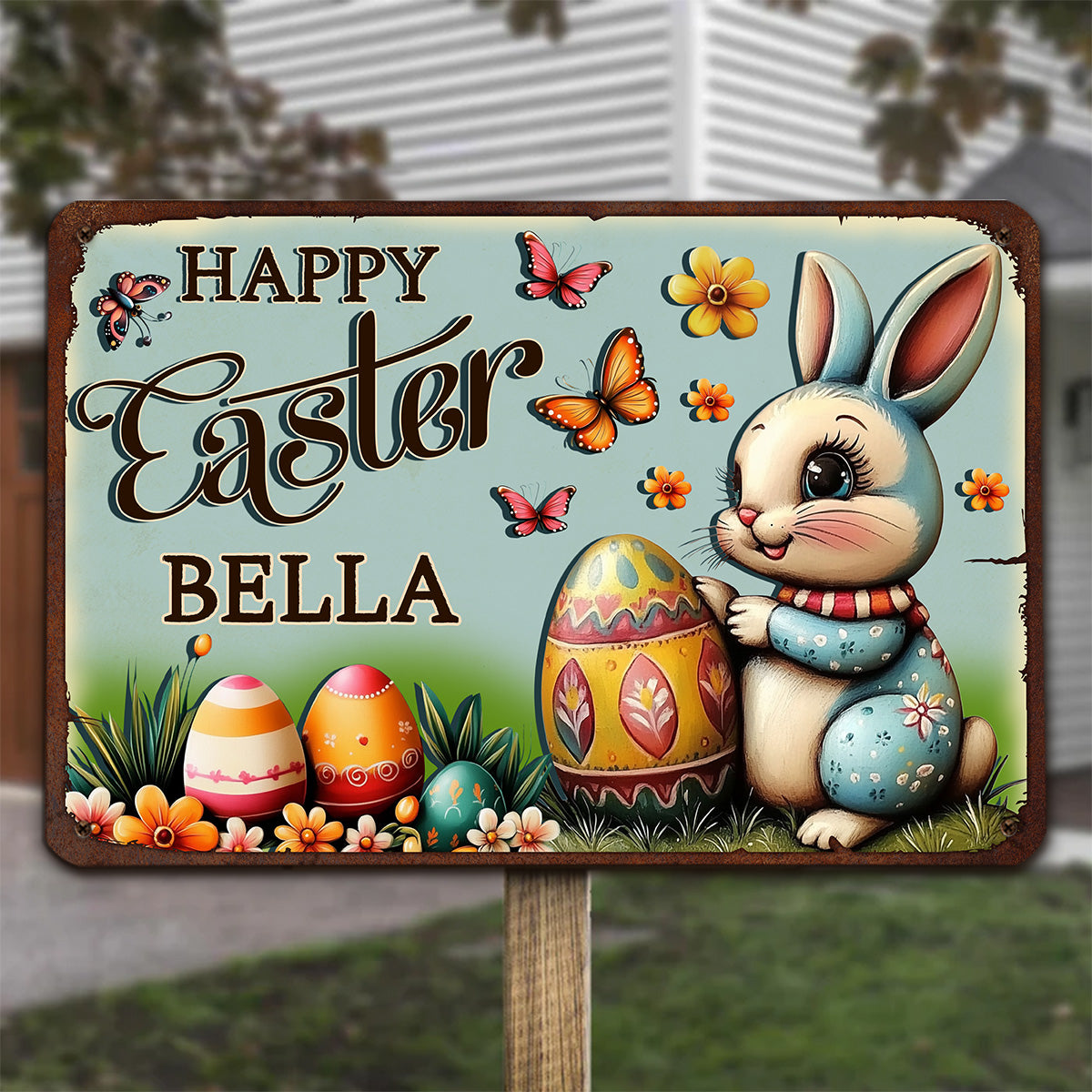 Bunny Festival Fun - Personalized Custom 3D Inflated Effect Metal Sign