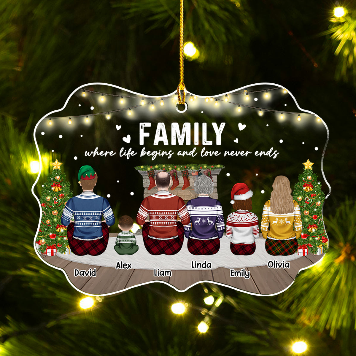 Family Where Love Never Ends - Personalized Custom Acrylic Ornament