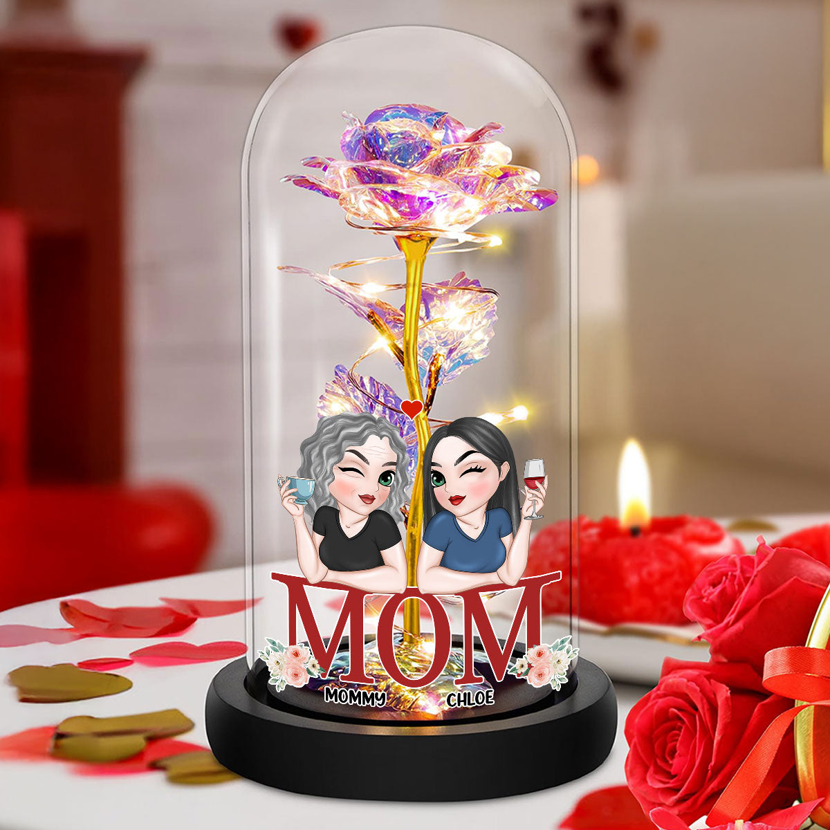 Mom Is The Best - Personalized Custom Sparkly Rose