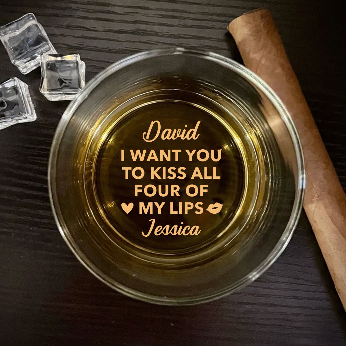 Kiss My Lips Let Play - Personalized Custom Engraved Whiskey Glass