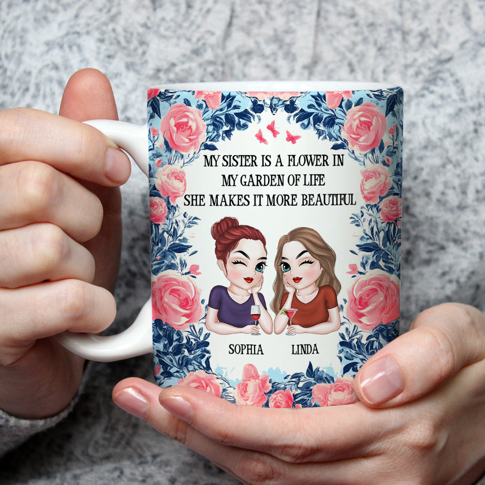 Sisters Bloom Beautifully - Personalized Custom Coffee Mug