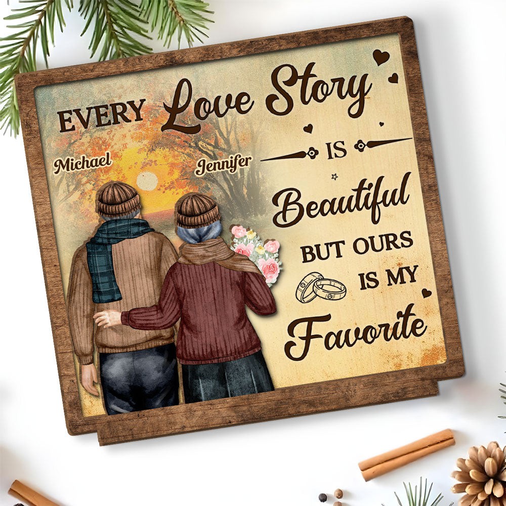 Our Love Story - Personalized Custom 2-Layer Wood Plaque With Flat Base