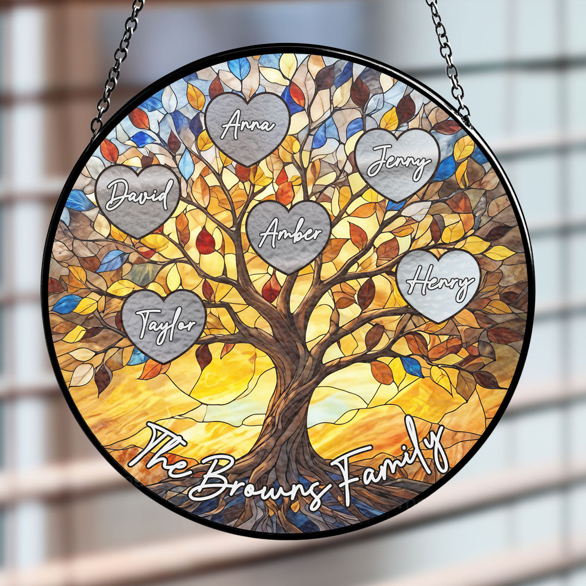 Family Tree Love Grows Here - Personalized Custom Window Hanging Suncatcher