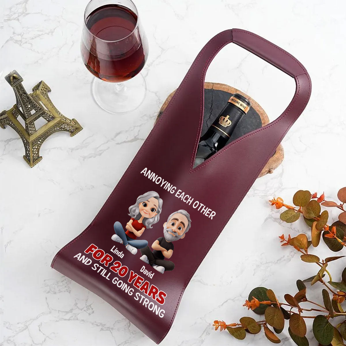 Annoying Each Other Since Day One - Personalized Custom Leather Wine Bag