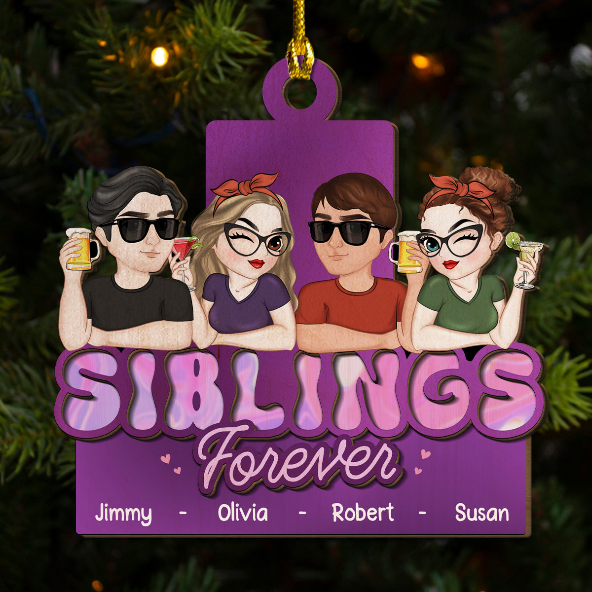 Siblings Forever - Personalized Custom 2-Layered Wood Ornament