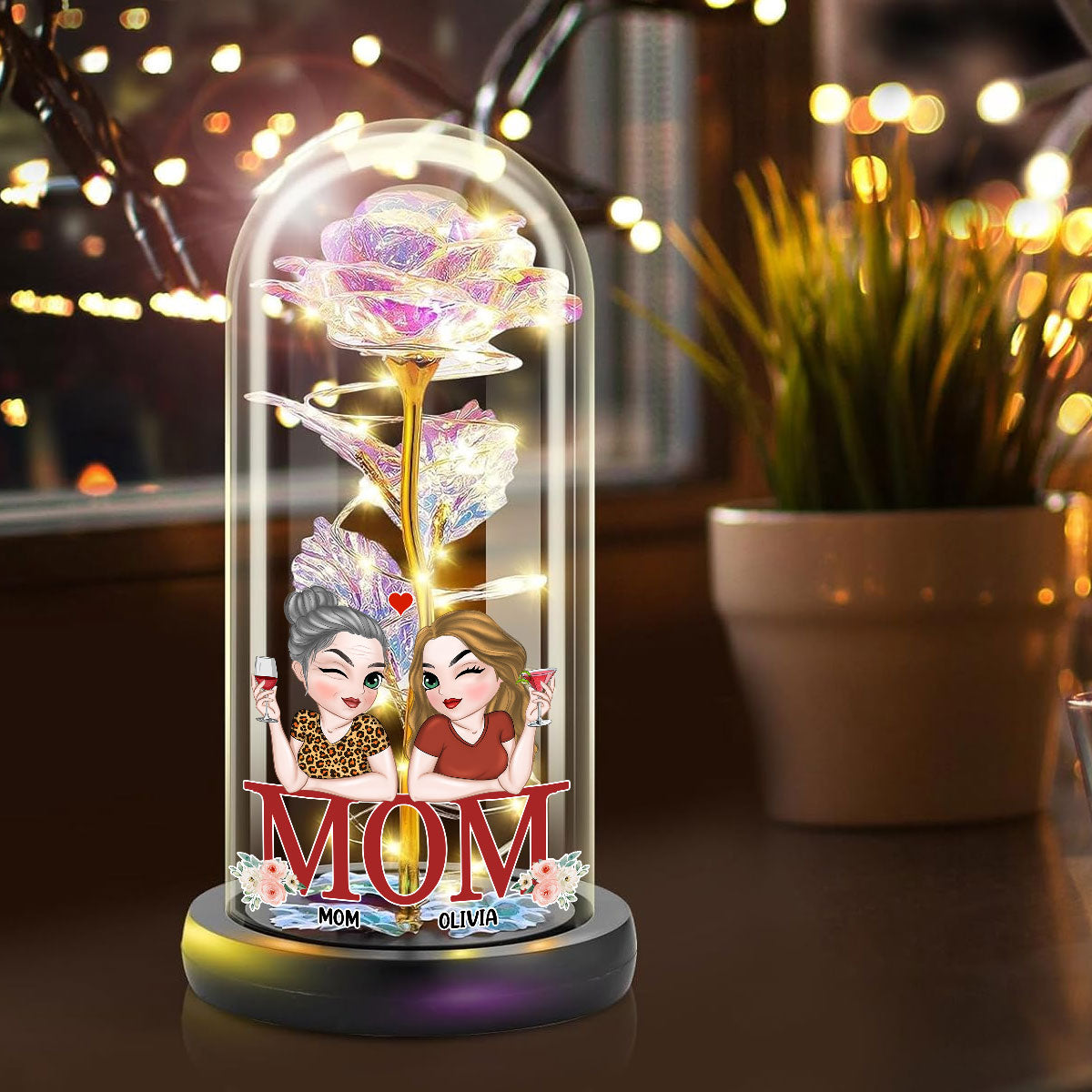 Mom Is The Best - Personalized Custom Sparkly Rose